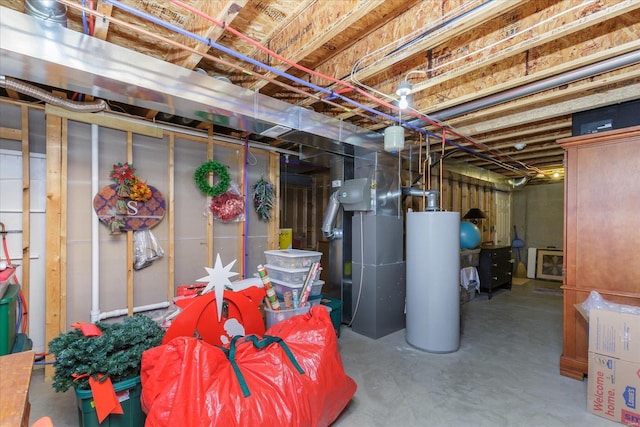 basement featuring water heater