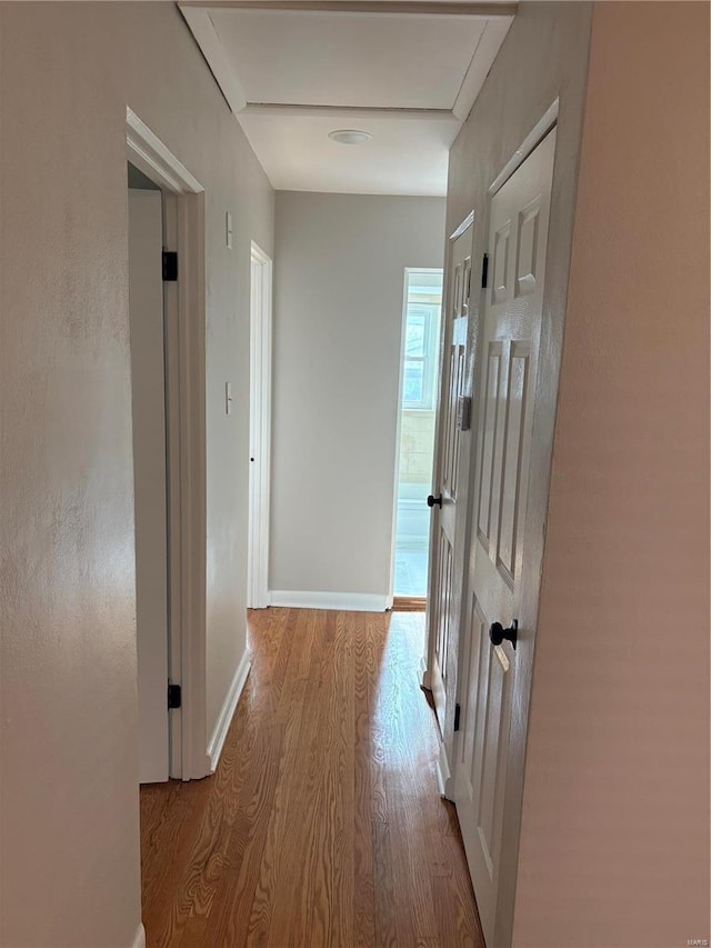 hallway with light hardwood / wood-style flooring