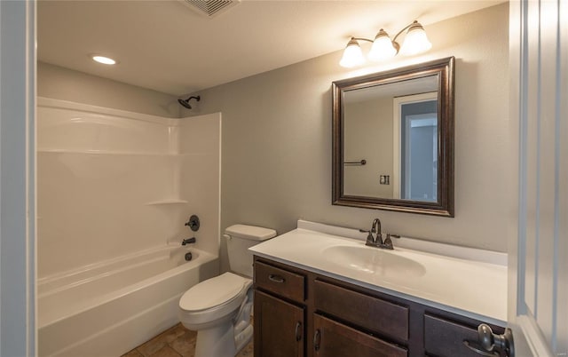 full bathroom featuring tile patterned floors, vanity, toilet, and shower / bathing tub combination