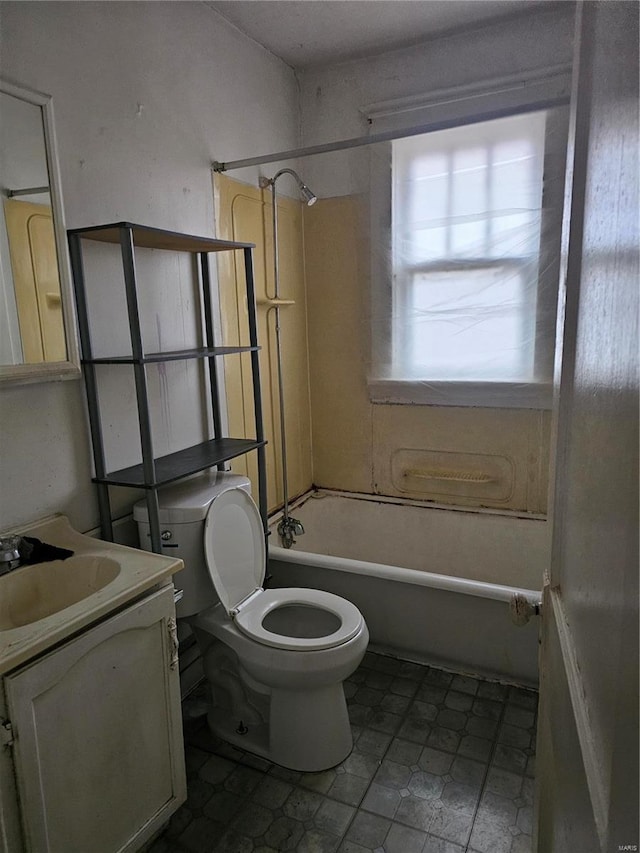 full bathroom with vanity, tub / shower combination, and toilet