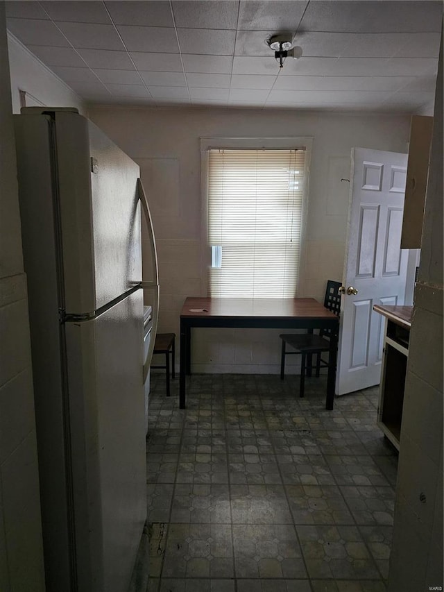 kitchen with white fridge