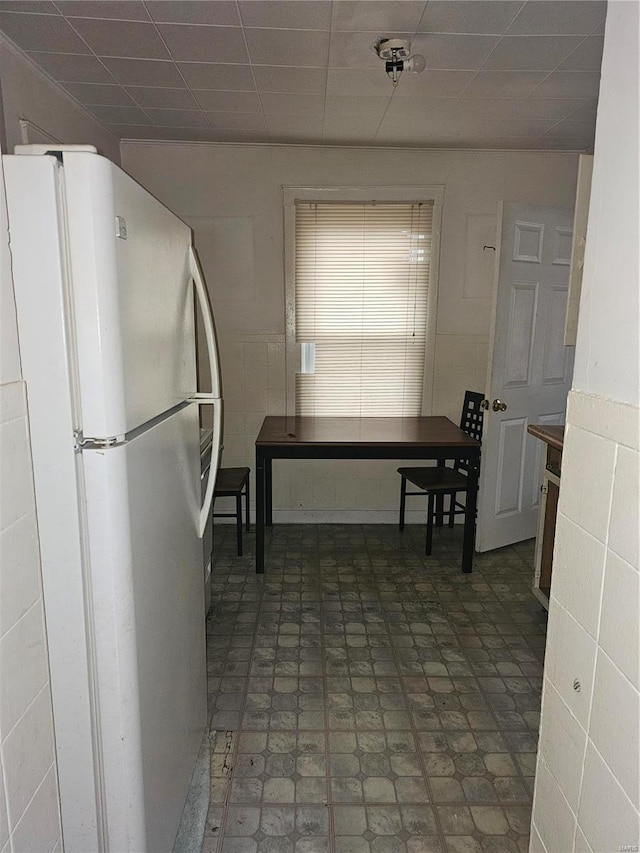 kitchen with white fridge