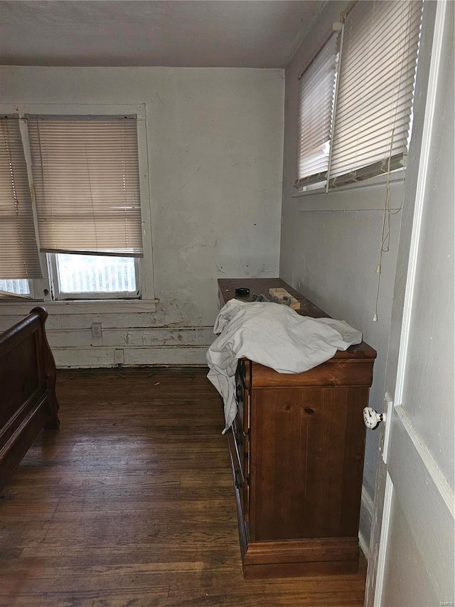 bedroom with dark hardwood / wood-style flooring