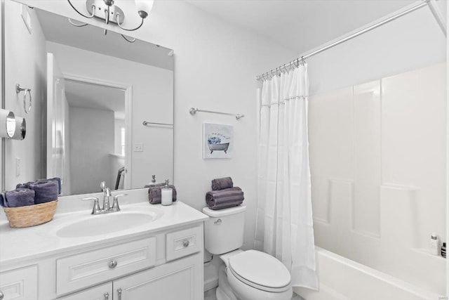 full bathroom featuring vanity, toilet, and shower / bathtub combination with curtain