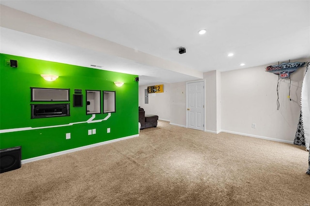 basement with carpet