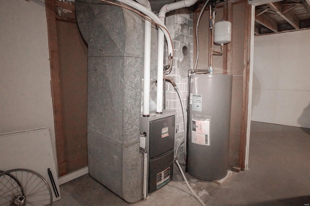 utility room with water heater and heating unit