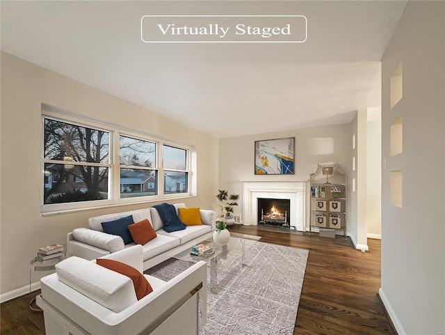 living room with dark wood-type flooring