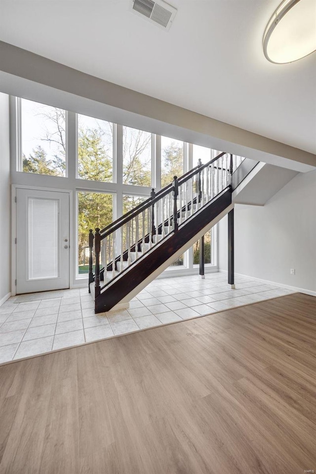 interior space featuring light tile patterned flooring