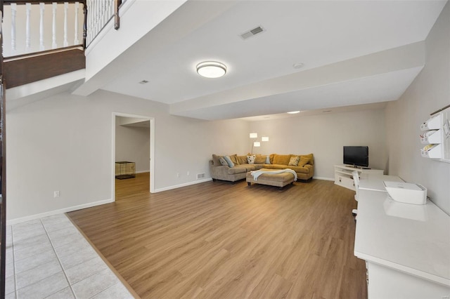 living room with light wood-type flooring