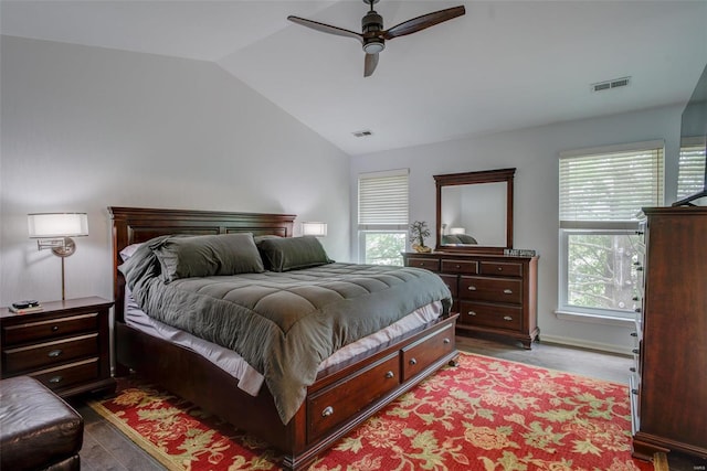 bedroom with vaulted ceiling and ceiling fan