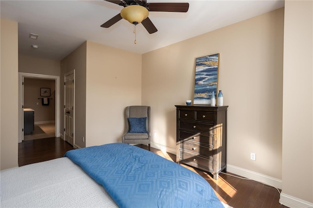 bedroom with hardwood / wood-style flooring and ceiling fan