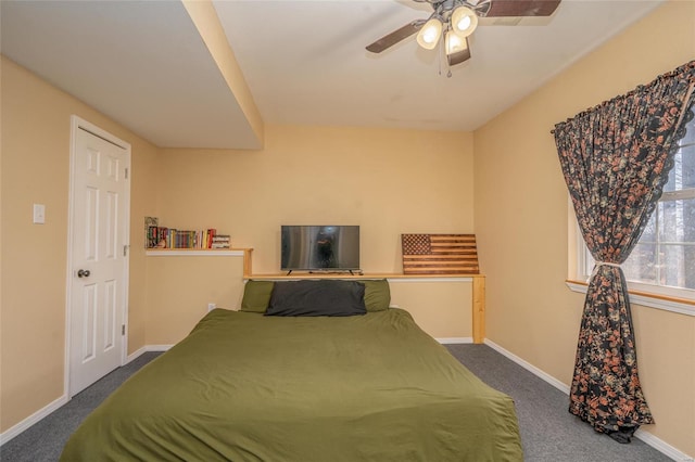 bedroom featuring carpet floors and ceiling fan