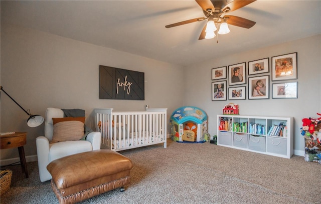 bedroom featuring carpet floors and ceiling fan