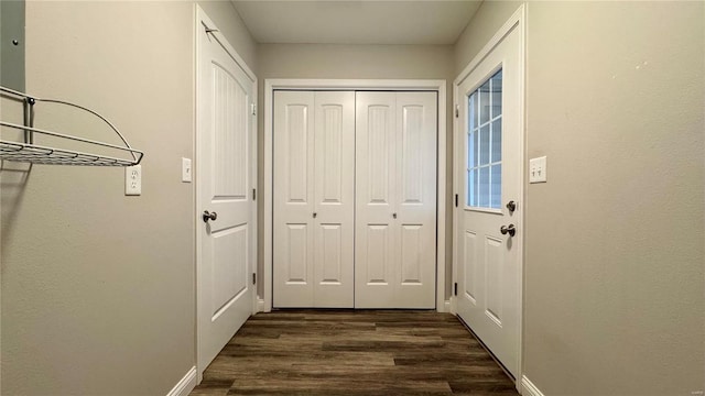 entryway with dark wood-type flooring