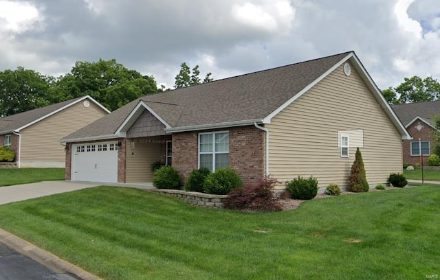 view of front facade featuring a garage and a front lawn