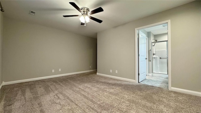 interior space with carpet floors and ceiling fan