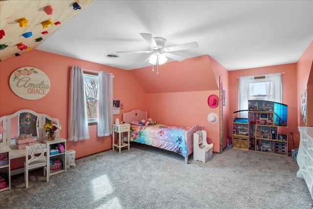 bedroom with vaulted ceiling and ceiling fan