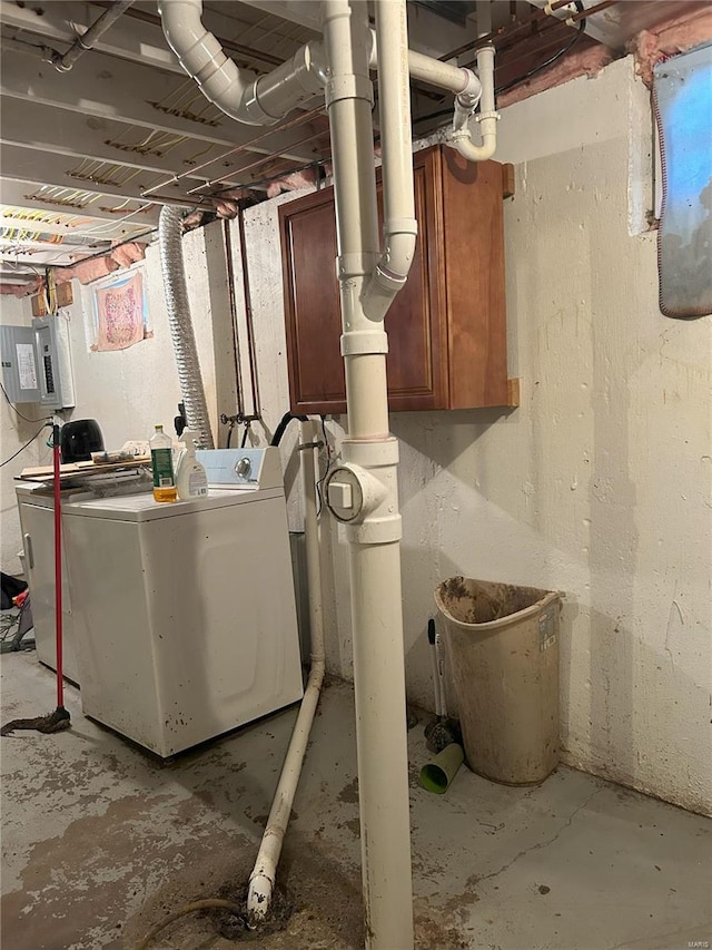 interior space featuring washing machine and clothes dryer and electric panel