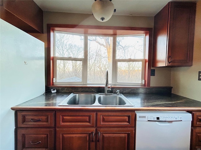 kitchen with white dishwasher, sink, and a wealth of natural light