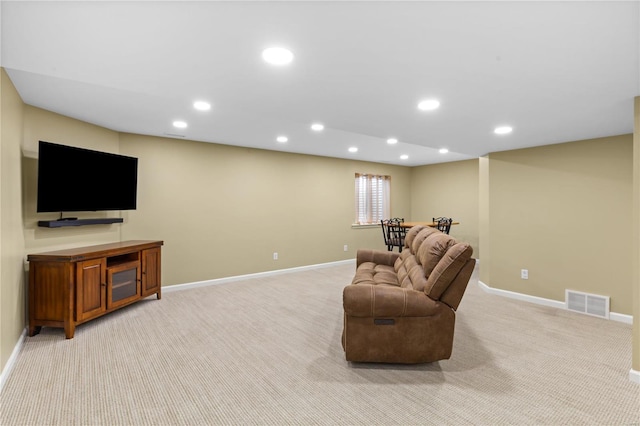 living room with light carpet