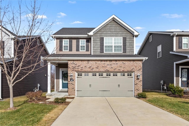 front of property with a garage and a front lawn