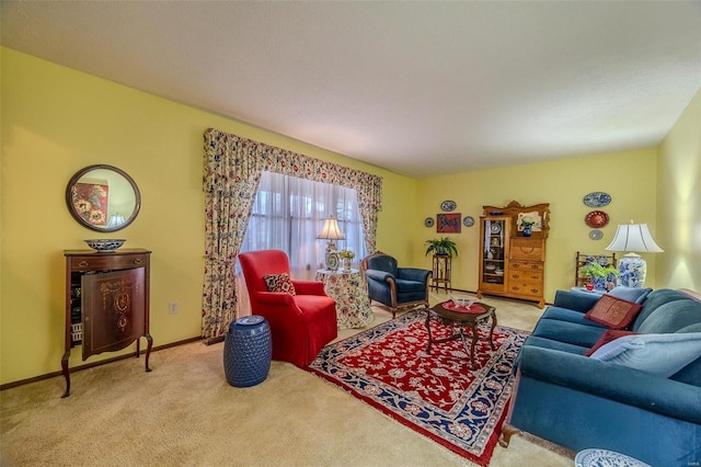 living room featuring light colored carpet