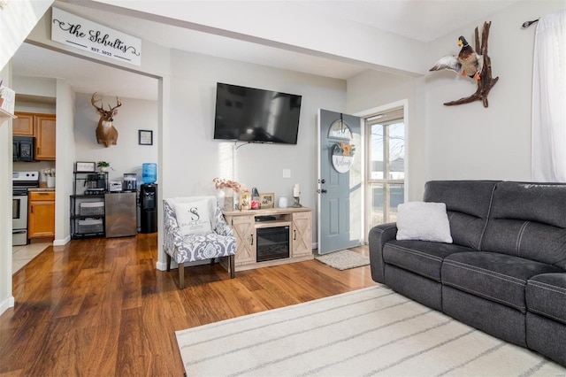 living room with dark wood-type flooring