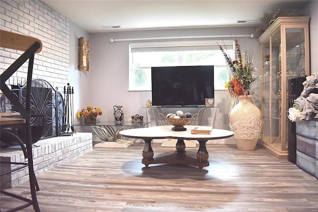 living room with hardwood / wood-style floors