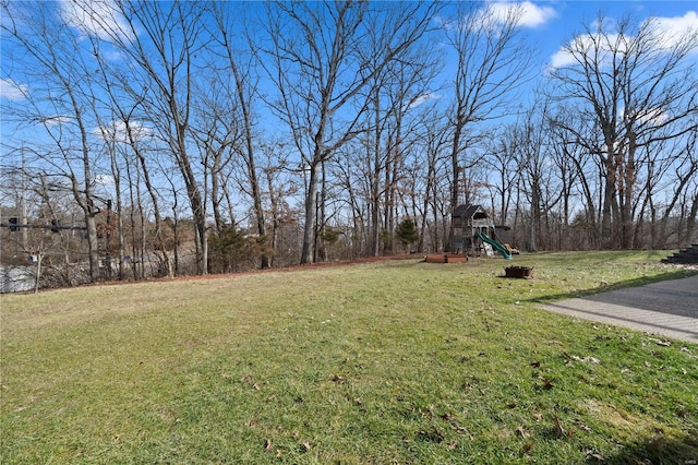 view of yard with a playground