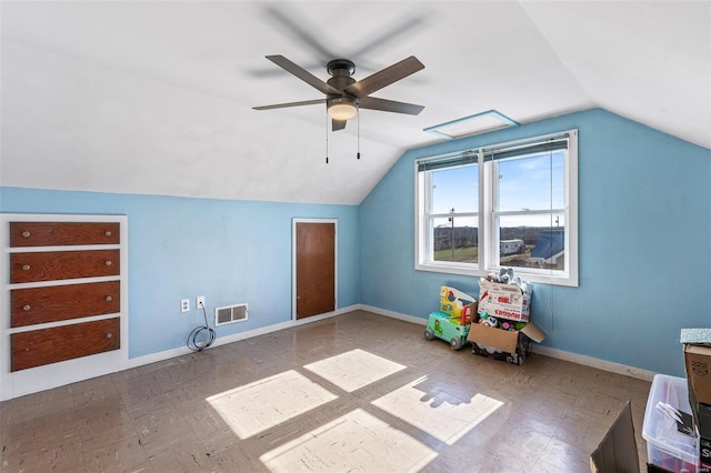 bonus room featuring vaulted ceiling and ceiling fan