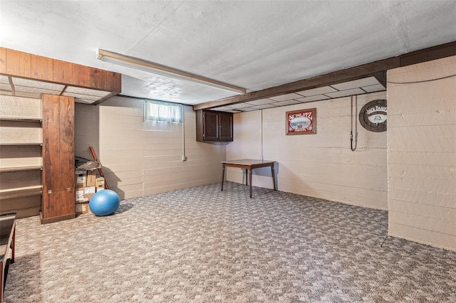 basement featuring a textured ceiling