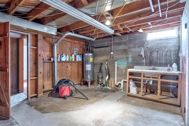 basement with electric water heater