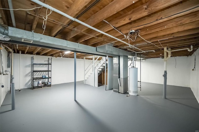 basement featuring gas water heater