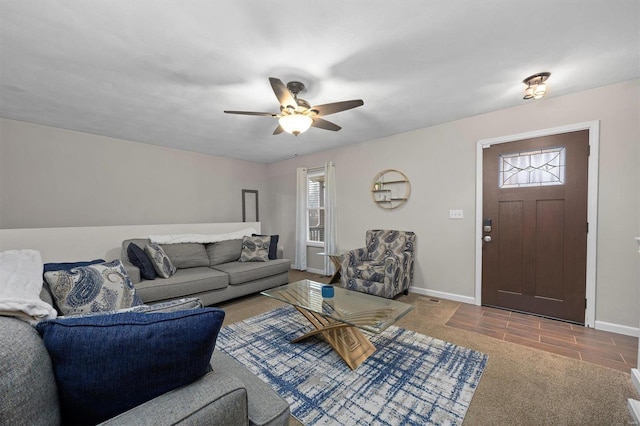 living room with ceiling fan