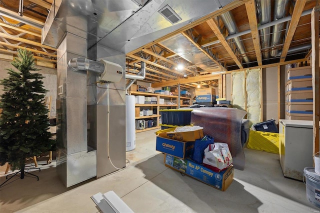 basement featuring water heater