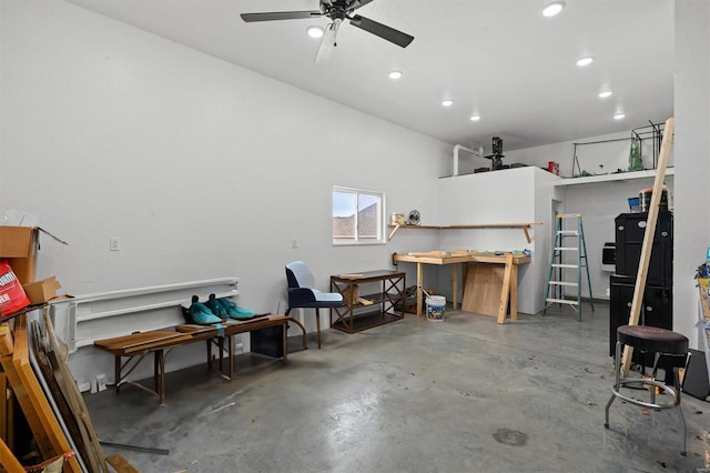 garage with ceiling fan