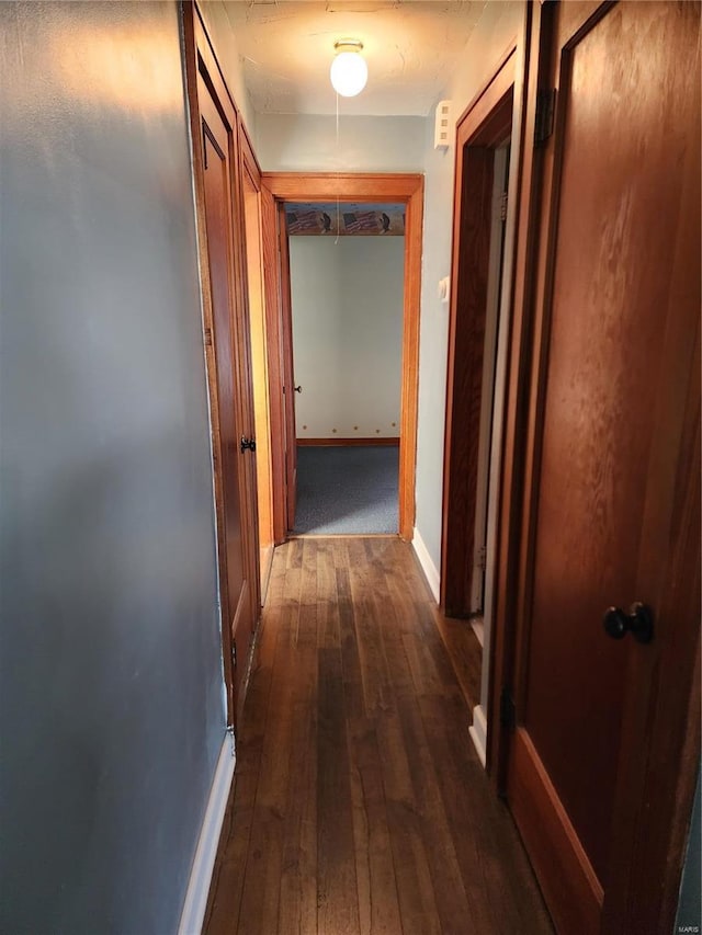 hall with dark hardwood / wood-style floors