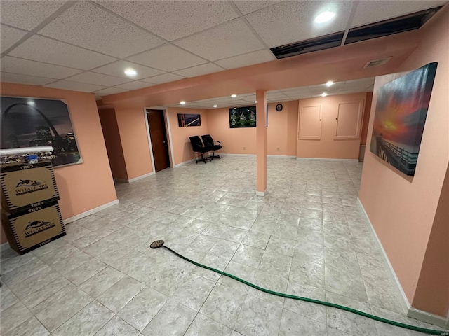 basement with a drop ceiling