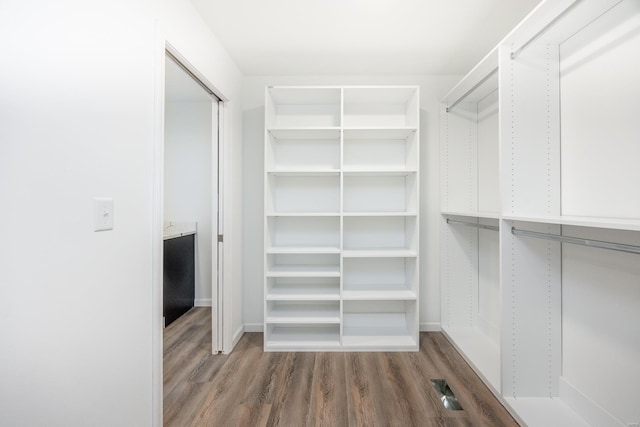 spacious closet featuring hardwood / wood-style flooring