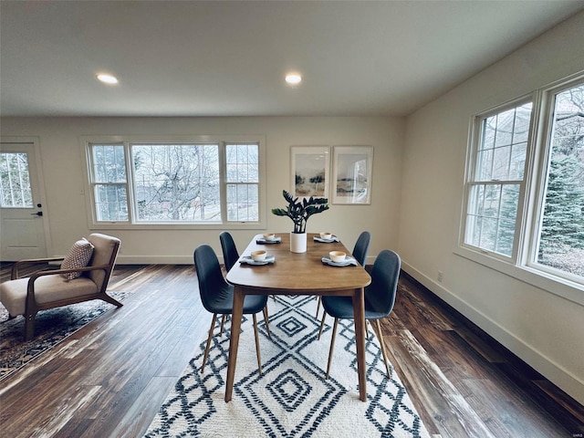 dining room featuring a wealth of natural light and dark hardwood / wood-style flooring