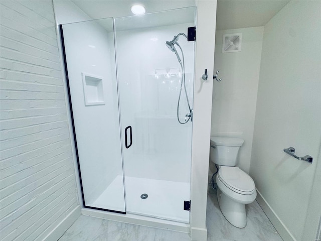 bathroom with toilet and an enclosed shower