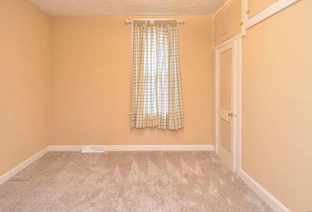 empty room with carpet floors and a textured ceiling