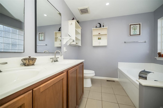 full bathroom with toilet, tile patterned flooring, a sink, and visible vents