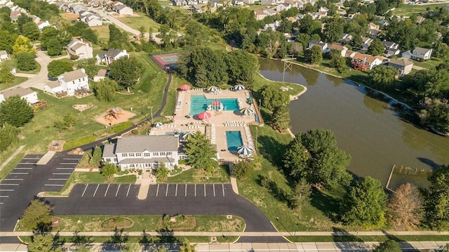 drone / aerial view featuring a water view