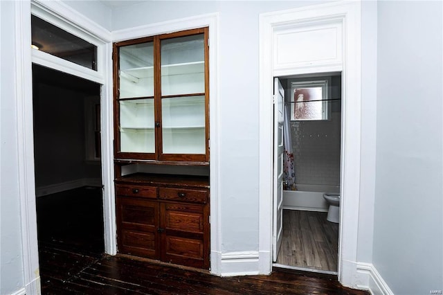 corridor with dark hardwood / wood-style floors