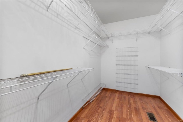 walk in closet with hardwood / wood-style floors