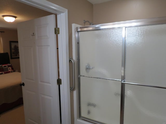 bathroom featuring a shower with shower door