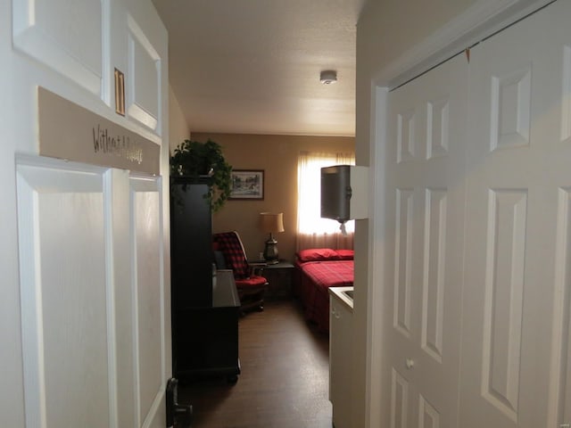 hallway with dark wood-type flooring