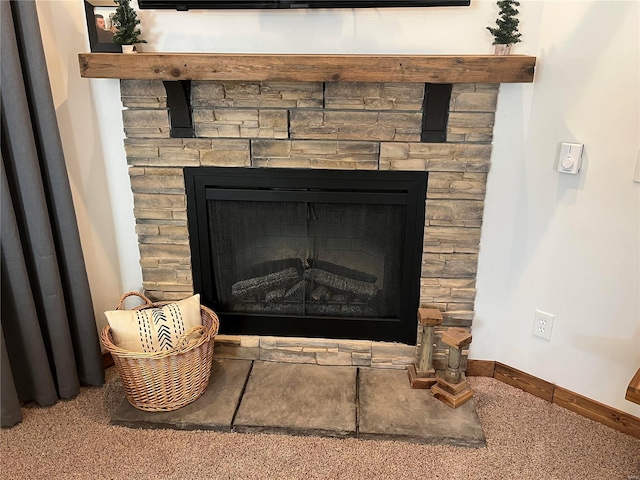 interior details featuring a fireplace