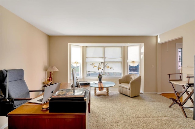 view of carpeted home office